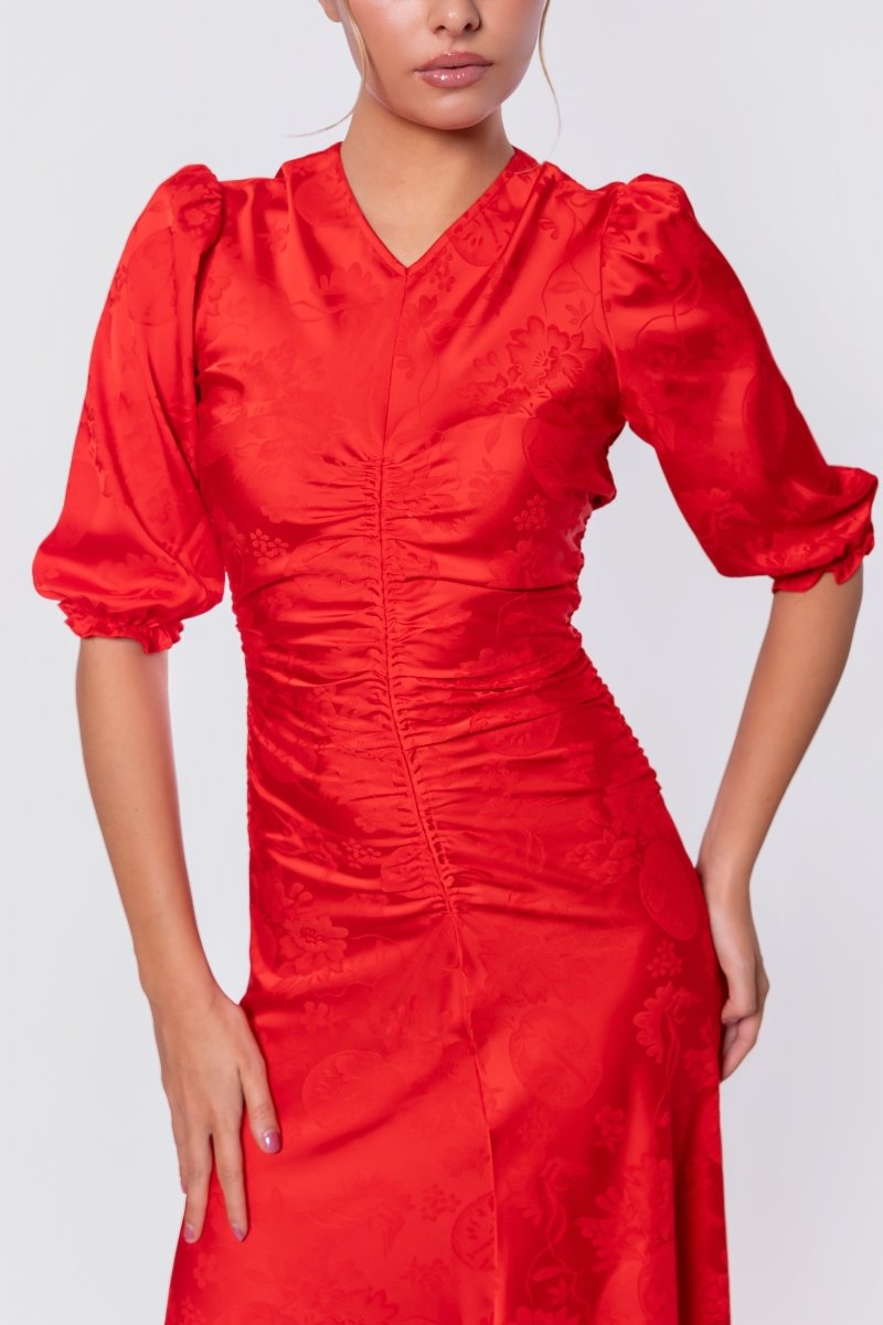 Audrey Dress Short Sleeve (Red Solid) - Dress - Yakira Bella