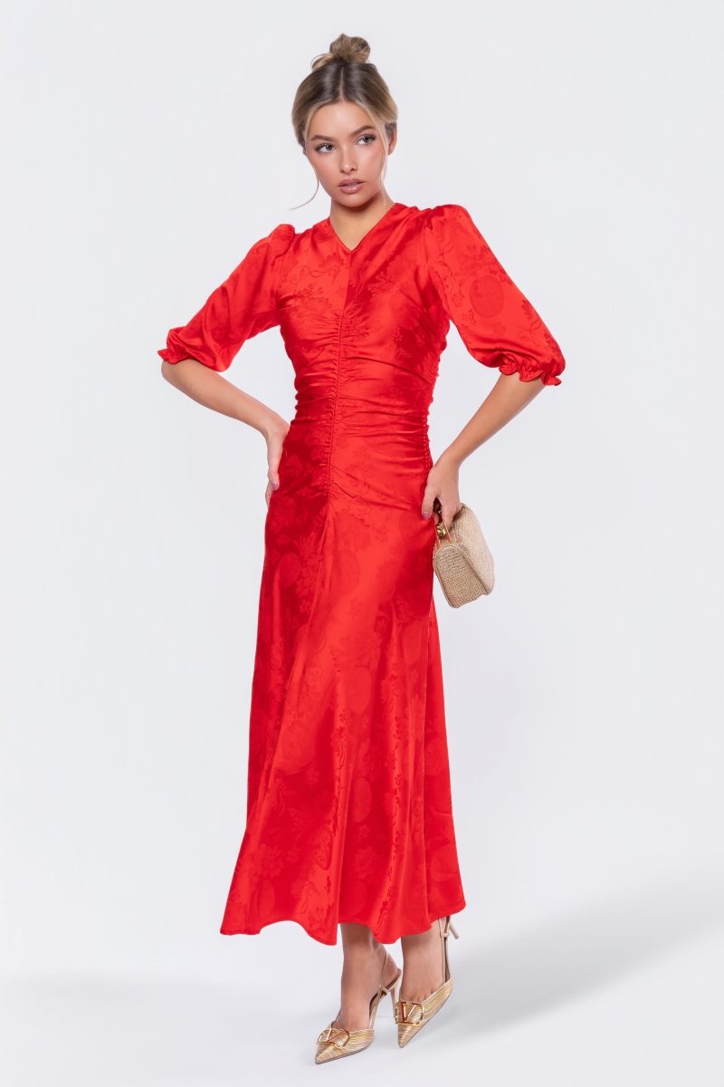 Audrey Dress Short Sleeve (Red Solid) - Dress - Yakira Bella