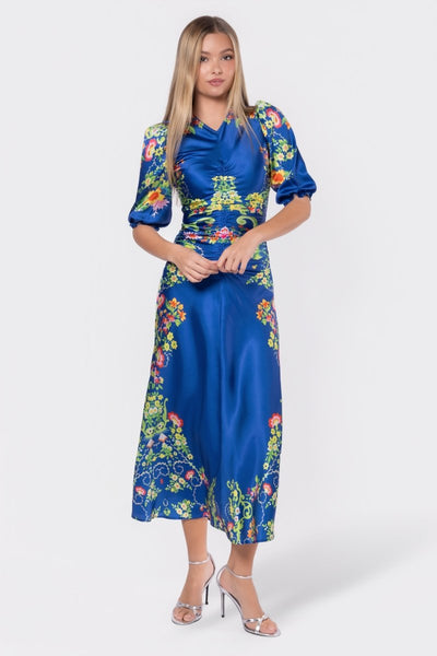 Audrey Dress Short Sleeve (Royal Blue Pattern) – Yakira Bella