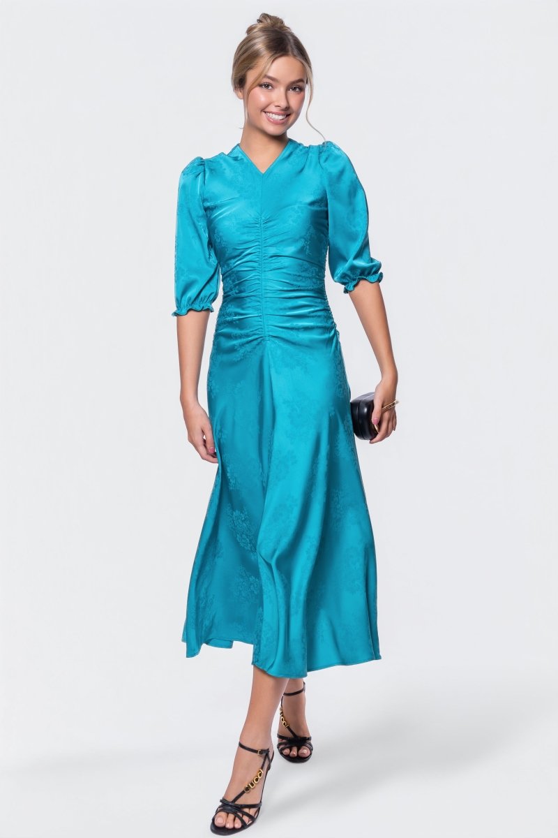 Audrey Dress Short Sleeve (Teal Green Solid) - Dress - Yakira Bella