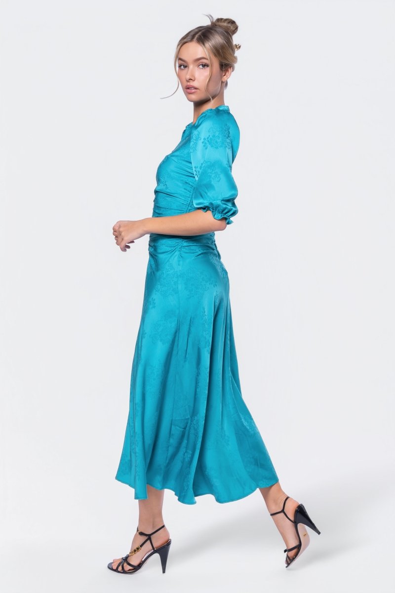 Audrey Dress Short Sleeve (Teal Green Solid) - Dress - Yakira Bella