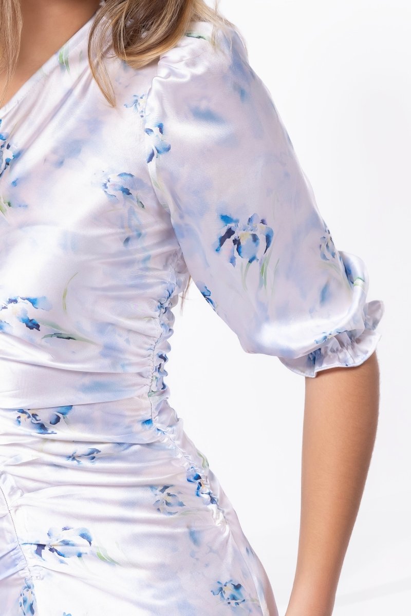 Audrey Dress Short Sleeve (White/Blue) - Dress - Yakira Bella