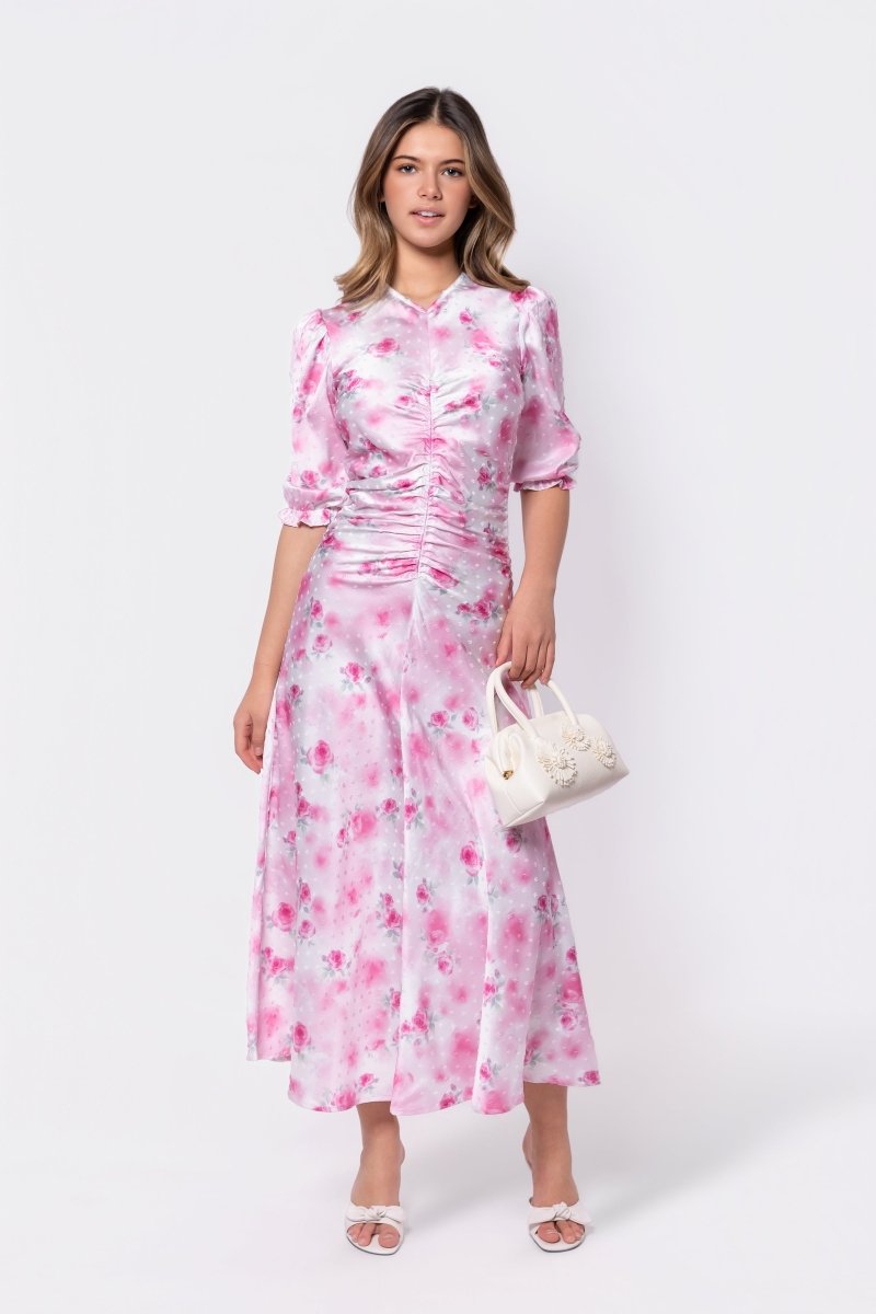 Audrey Dress Short Sleeve (White/Pink) - Dress - Yakira Bella