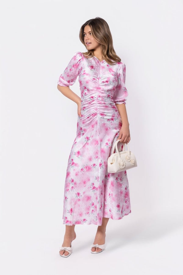 Audrey Dress Short Sleeve (White/Pink) - Dress - Yakira Bella