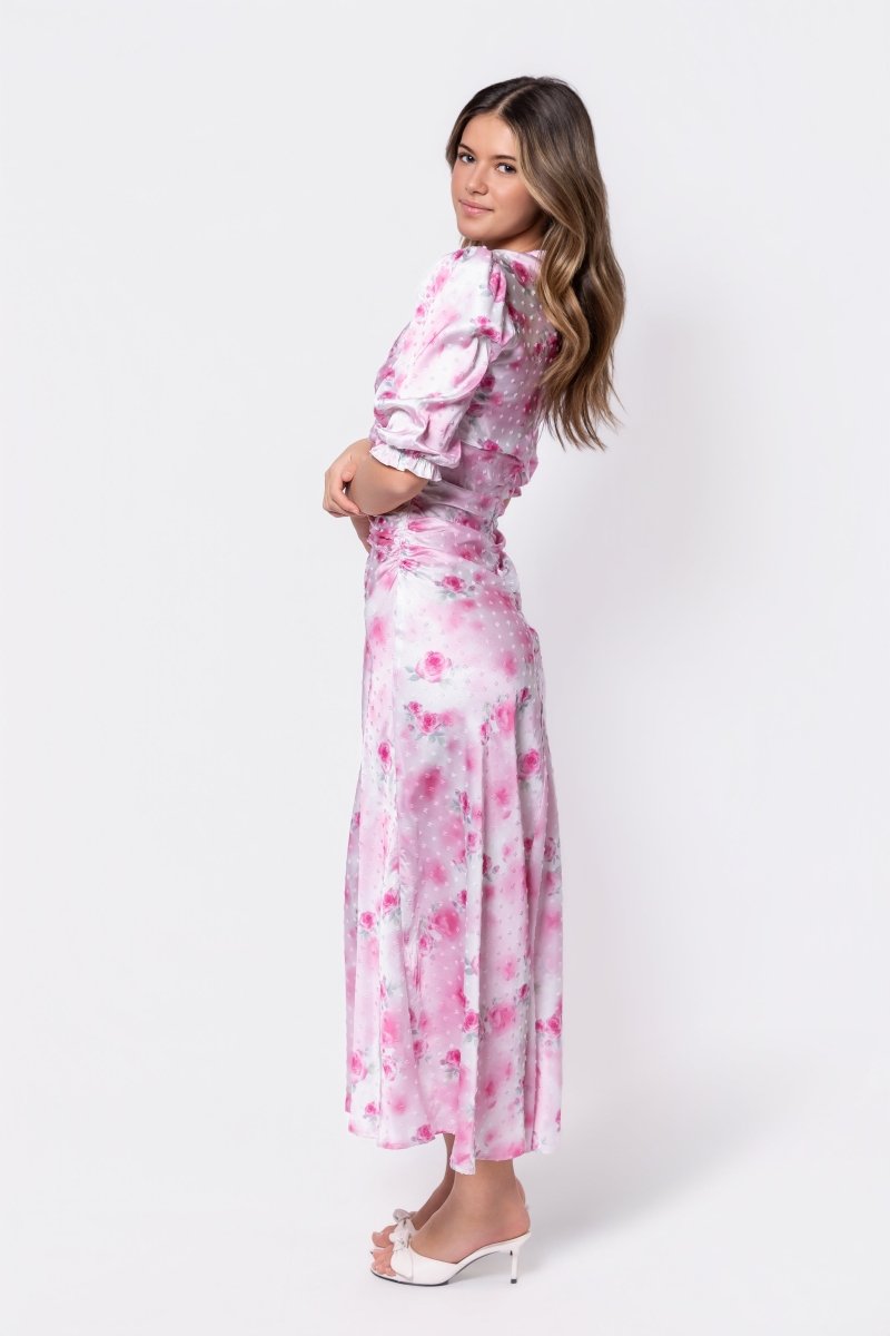 Audrey Dress Short Sleeve (White/Pink) - Dress - Yakira Bella