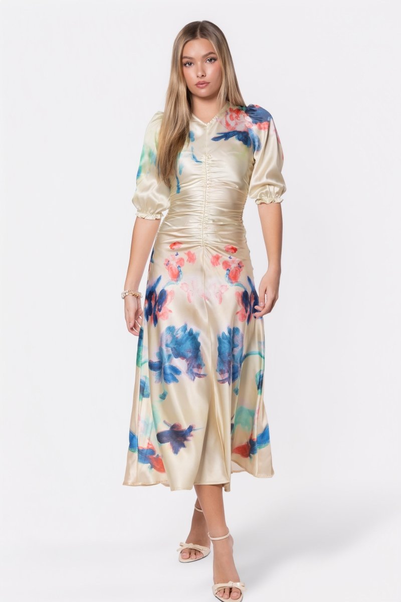 Audrey Dress Short Sleeve (Yellow Flower) - Dress - Yakira Bella