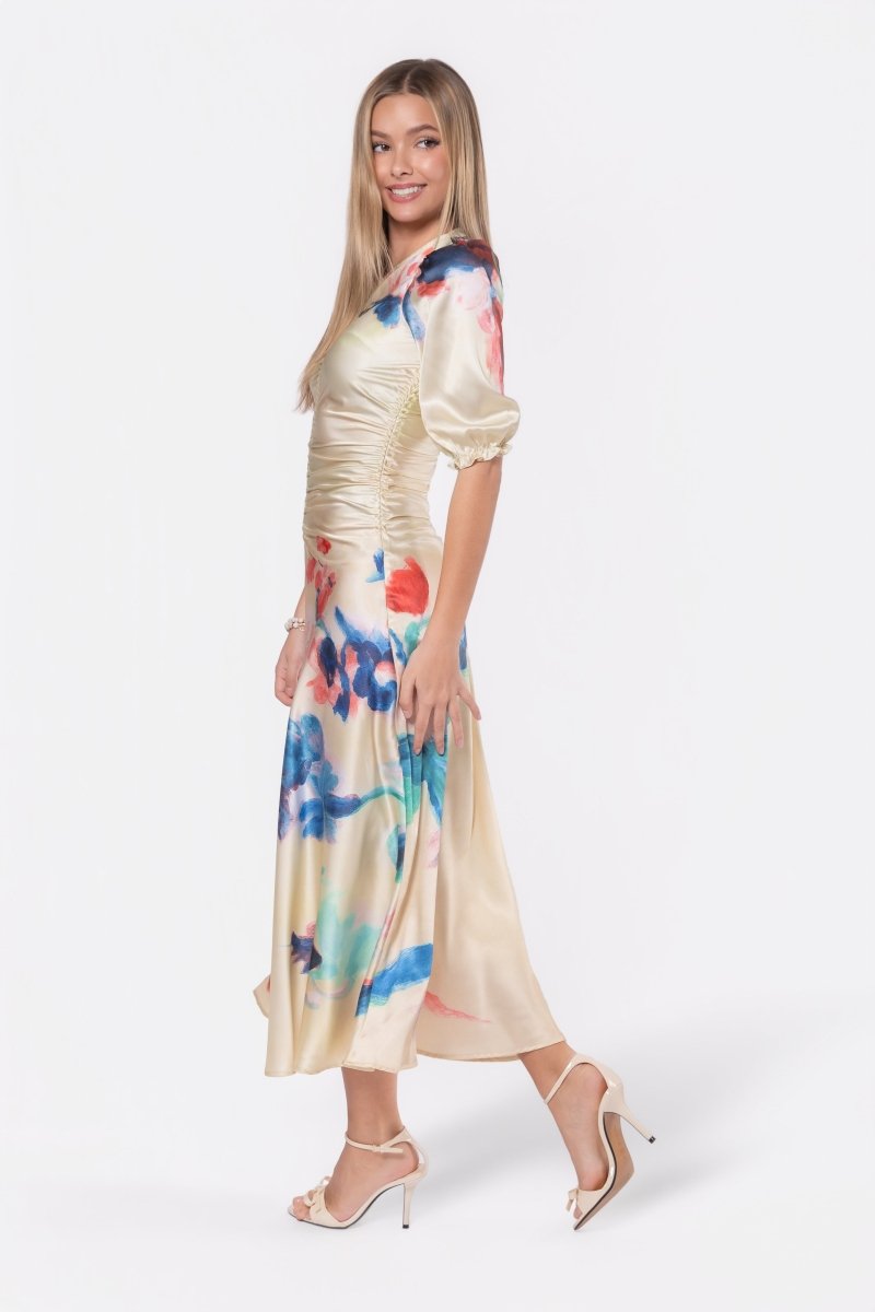 Audrey Dress Short Sleeve (Yellow Flower) - Dress - Yakira Bella