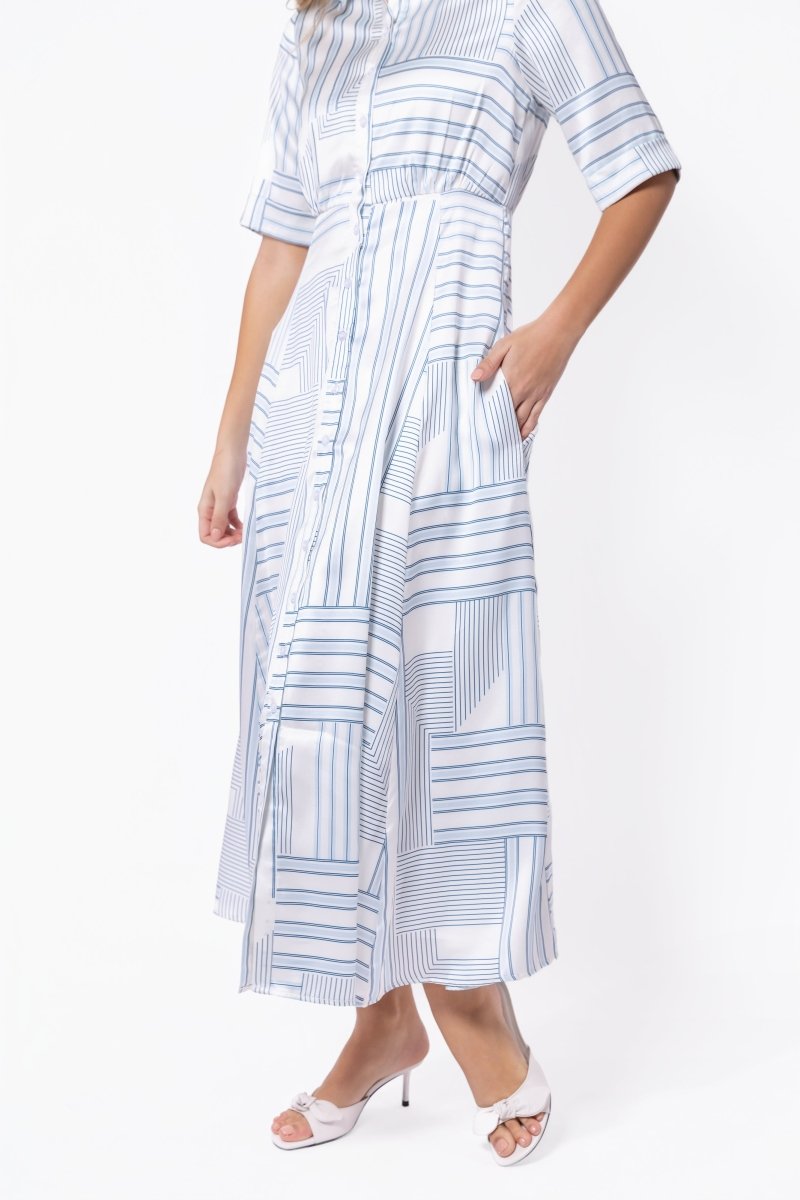 Aviana Dress (White/Blue) - Dress - Yakira Bella