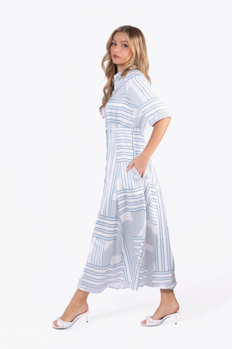 Aviana Dress (White/Blue) - Dress - Yakira Bella