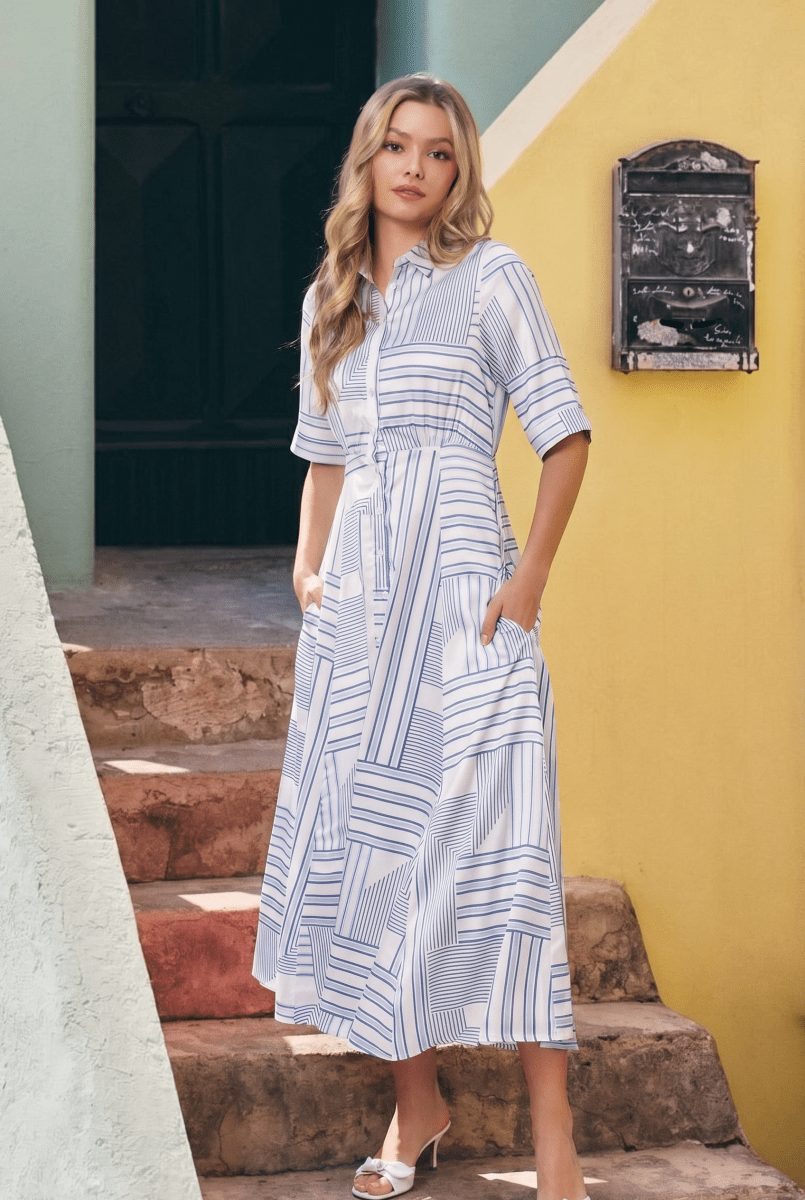 Aviana Dress (White/Blue) - Dress - Yakira Bella