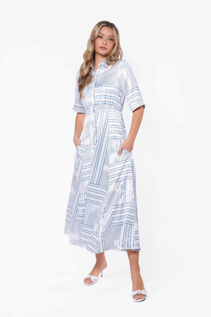 Aviana Dress (White/Blue) - Dress - Yakira Bella