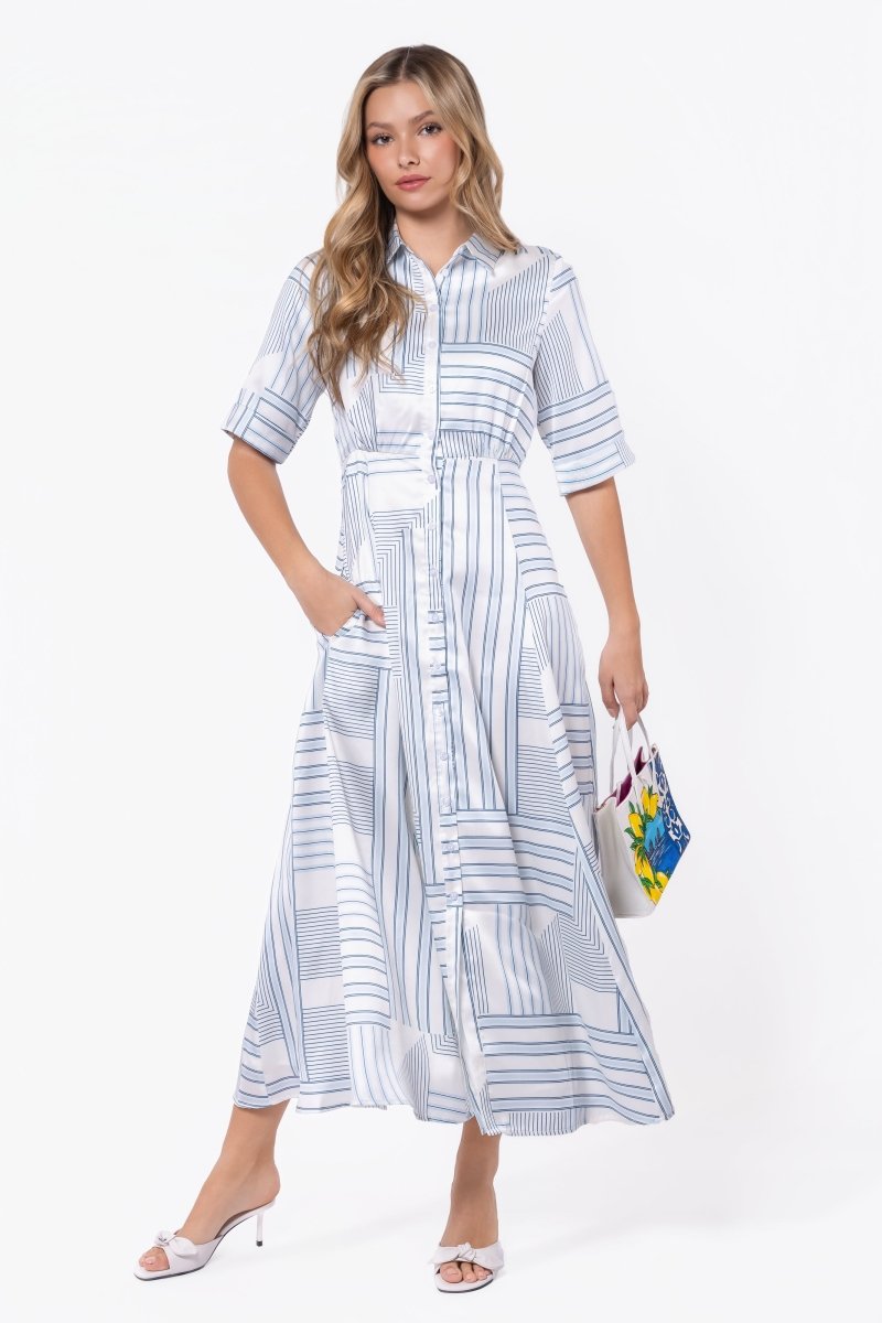 Aviana Dress (White/Blue) - Dress - Yakira Bella