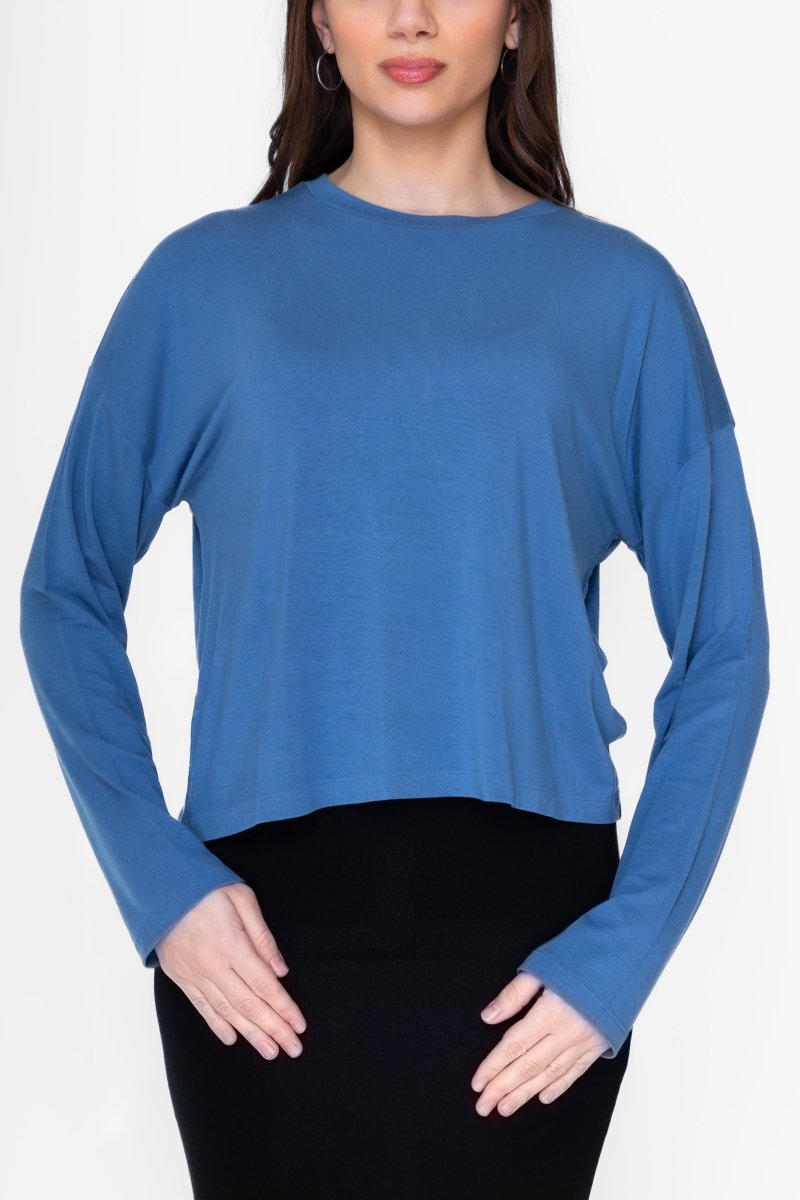 BOXY LONG SLEEVE TEE CROPPED (DENIM) - Top - Yakira Bella