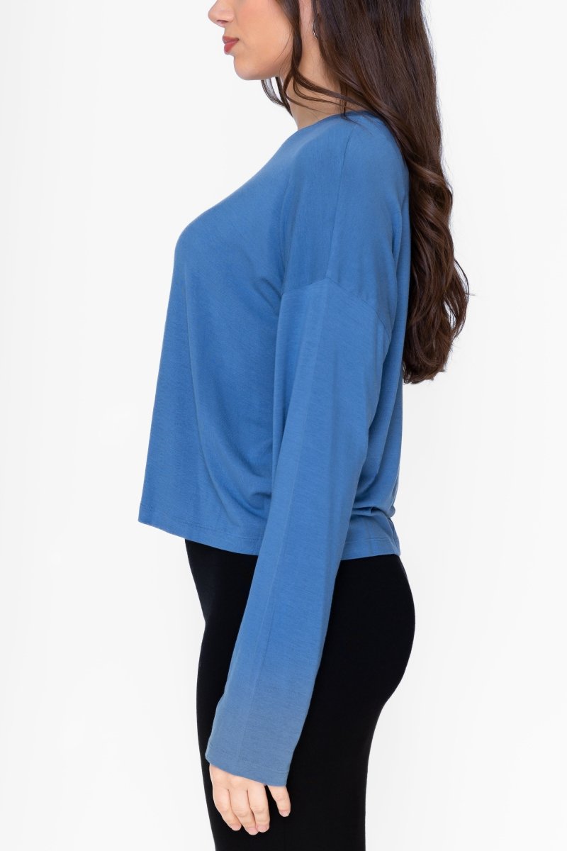 BOXY LONG SLEEVE TEE CROPPED (DENIM) - Top - Yakira Bella