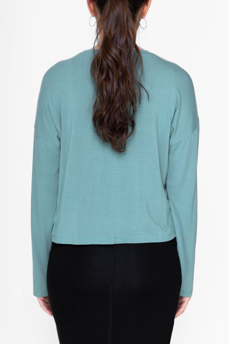 BOXY LONG SLEEVE TEE CROPPED (GREEN) - Top - Yakira Bella