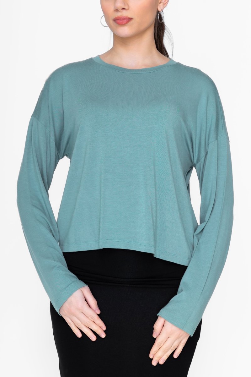 BOXY LONG SLEEVE TEE CROPPED (GREEN) - Top - Yakira Bella