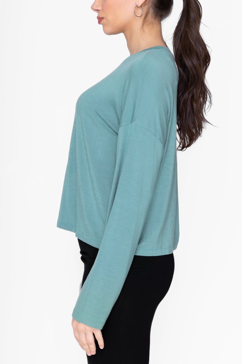 BOXY LONG SLEEVE TEE CROPPED (GREEN) - Top - Yakira Bella