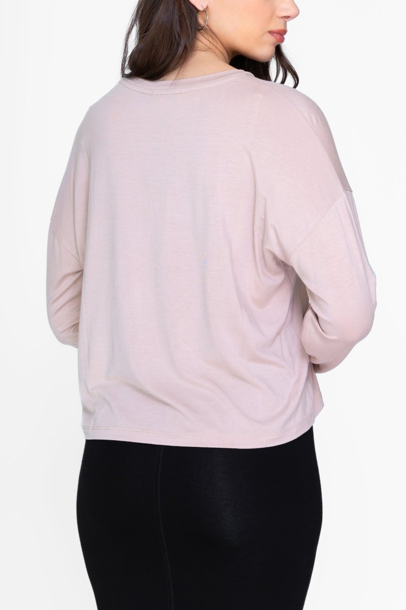 BOXY LONG SLEEVE TEE CROPPED (TAUPE) - Top - Yakira Bella