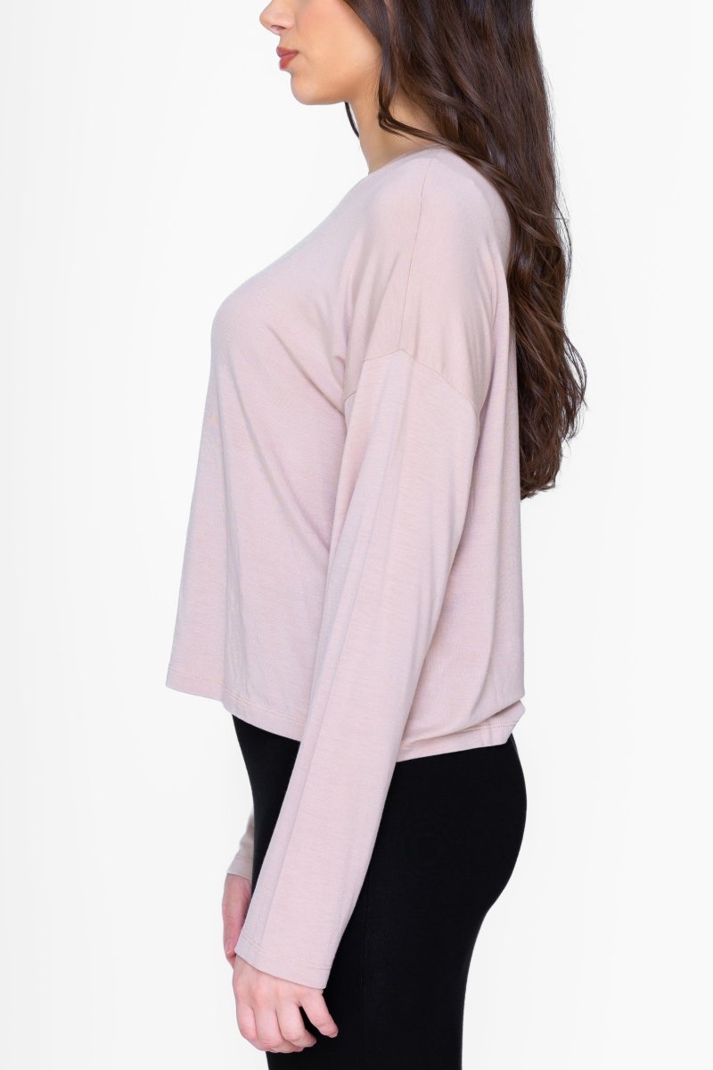 BOXY LONG SLEEVE TEE CROPPED (TAUPE) - Top - Yakira Bella