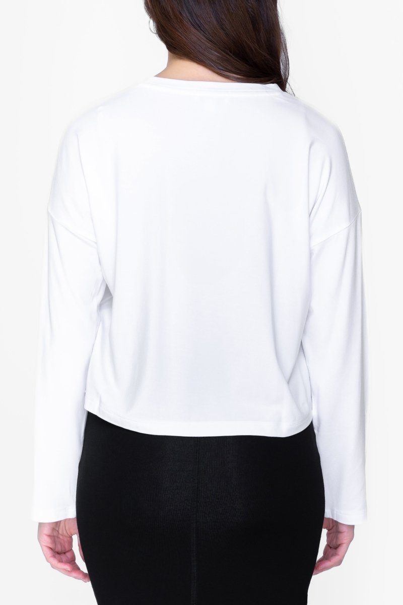 BOXY LONG SLEEVE TEE CROPPED (WHITE) - Top - Yakira Bella