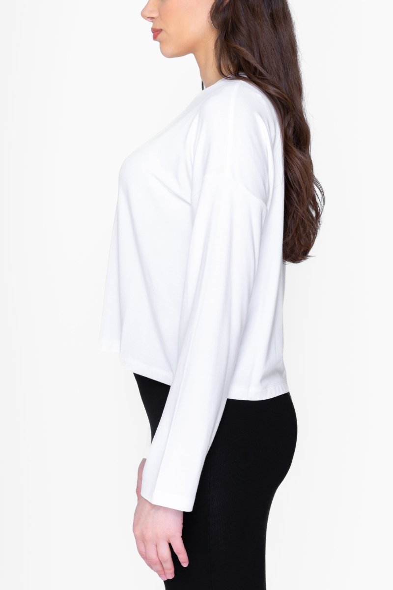 BOXY LONG SLEEVE TEE CROPPED (WHITE) - Top - Yakira Bella