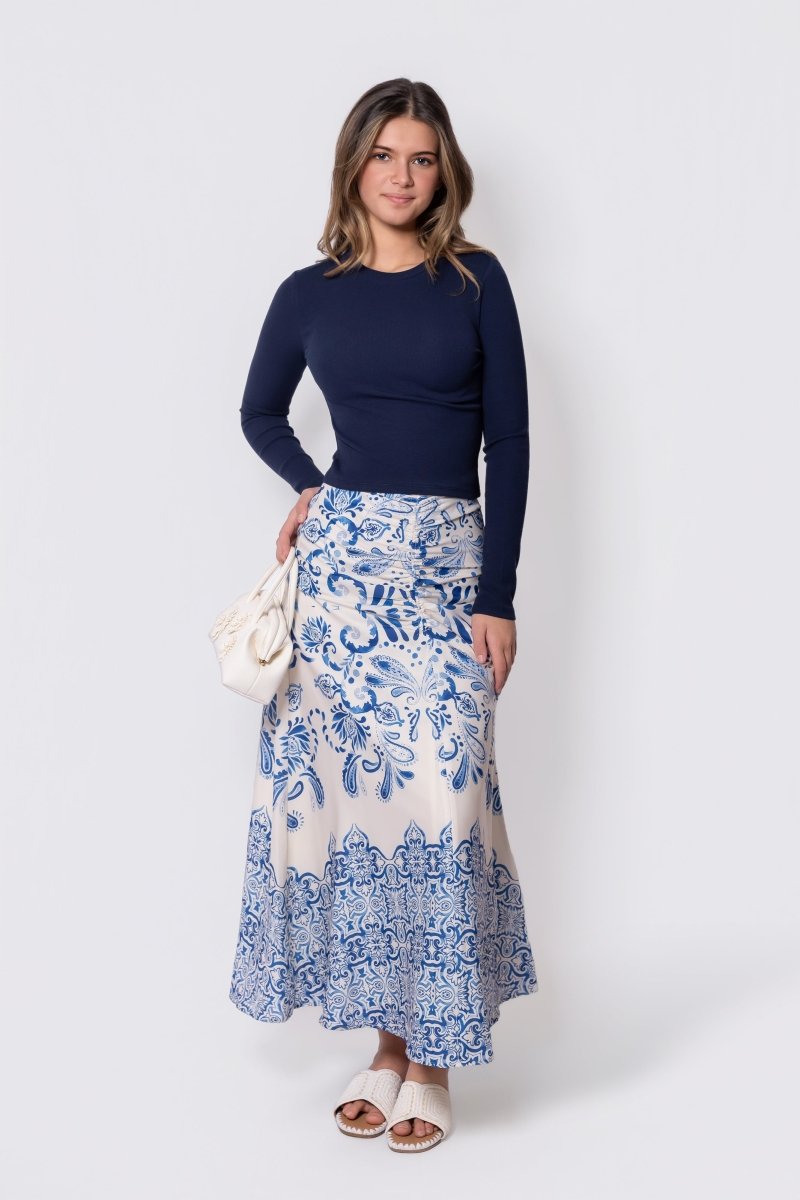 Calista Skirt (White/Blue) - Skirt - Yakira Bella