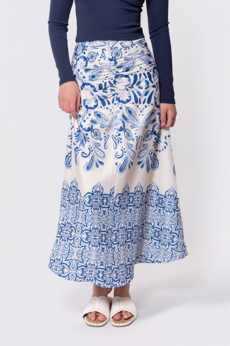 Calista Skirt (White/Blue) - Skirt - Yakira Bella