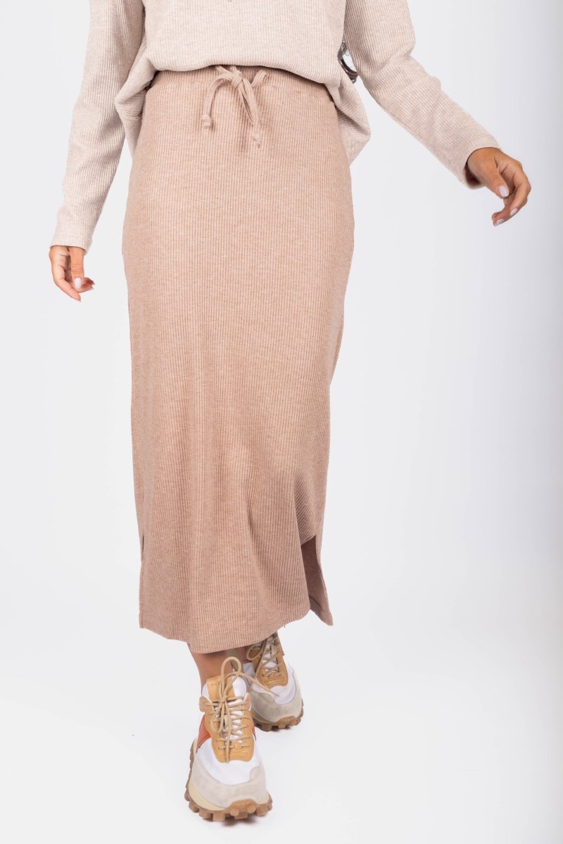 Callie Ribbed Skirt (Light Brown) - Skirt - Yakira Bella