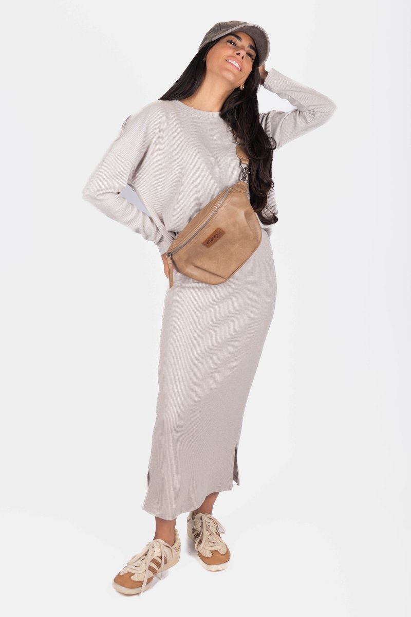 Callie Ribbed Skirt (Stone) - Skirt - Yakira Bella