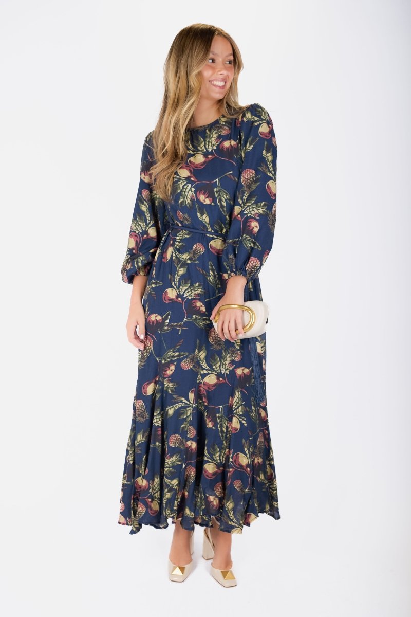 Catherine Dress 53&quot; (Navy Pattern) - Dress - Yakira Bella