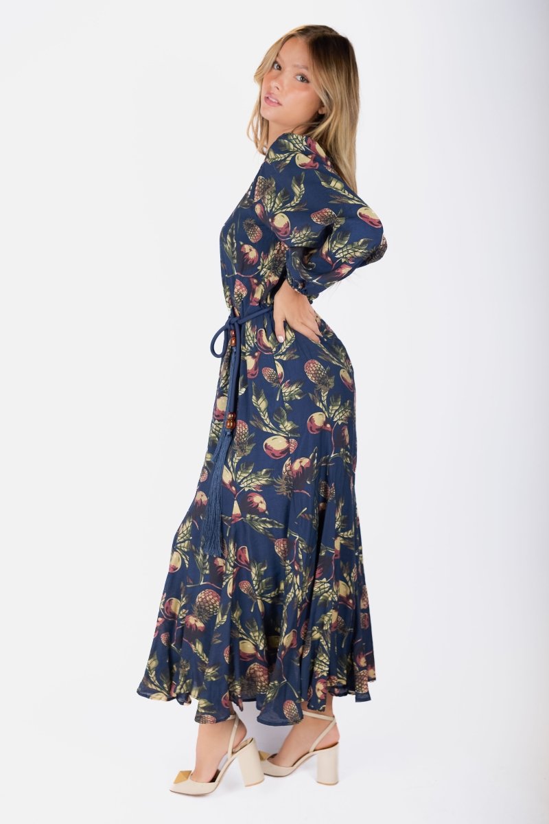Catherine Dress 53&quot; (Navy Pattern) - Dress - Yakira Bella