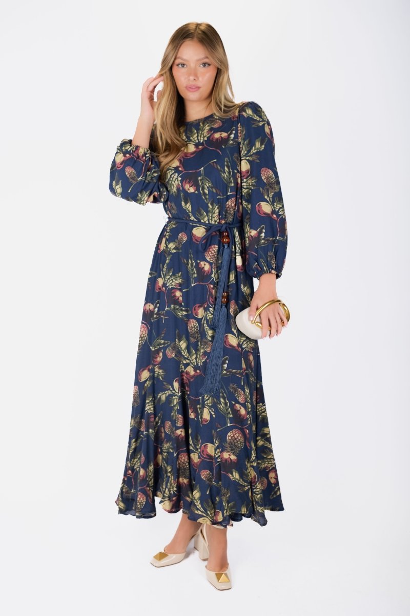 Catherine Dress 53&quot; (Navy Pattern) - Dress - Yakira Bella