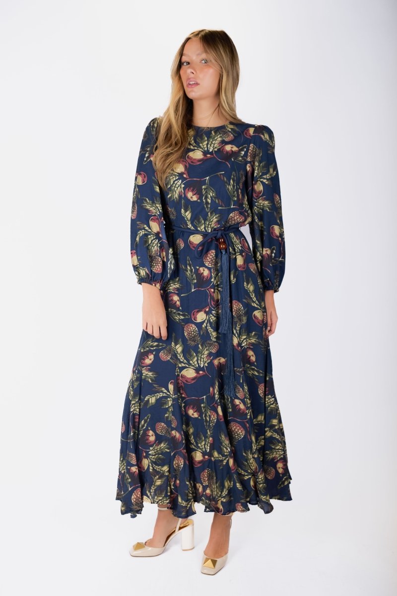 Catherine Dress 53&quot; (Navy Pattern) - Dress - Yakira Bella