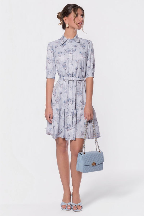 Celine Dress 37" (Light Blue Flower) - Dress - Yakira Bella