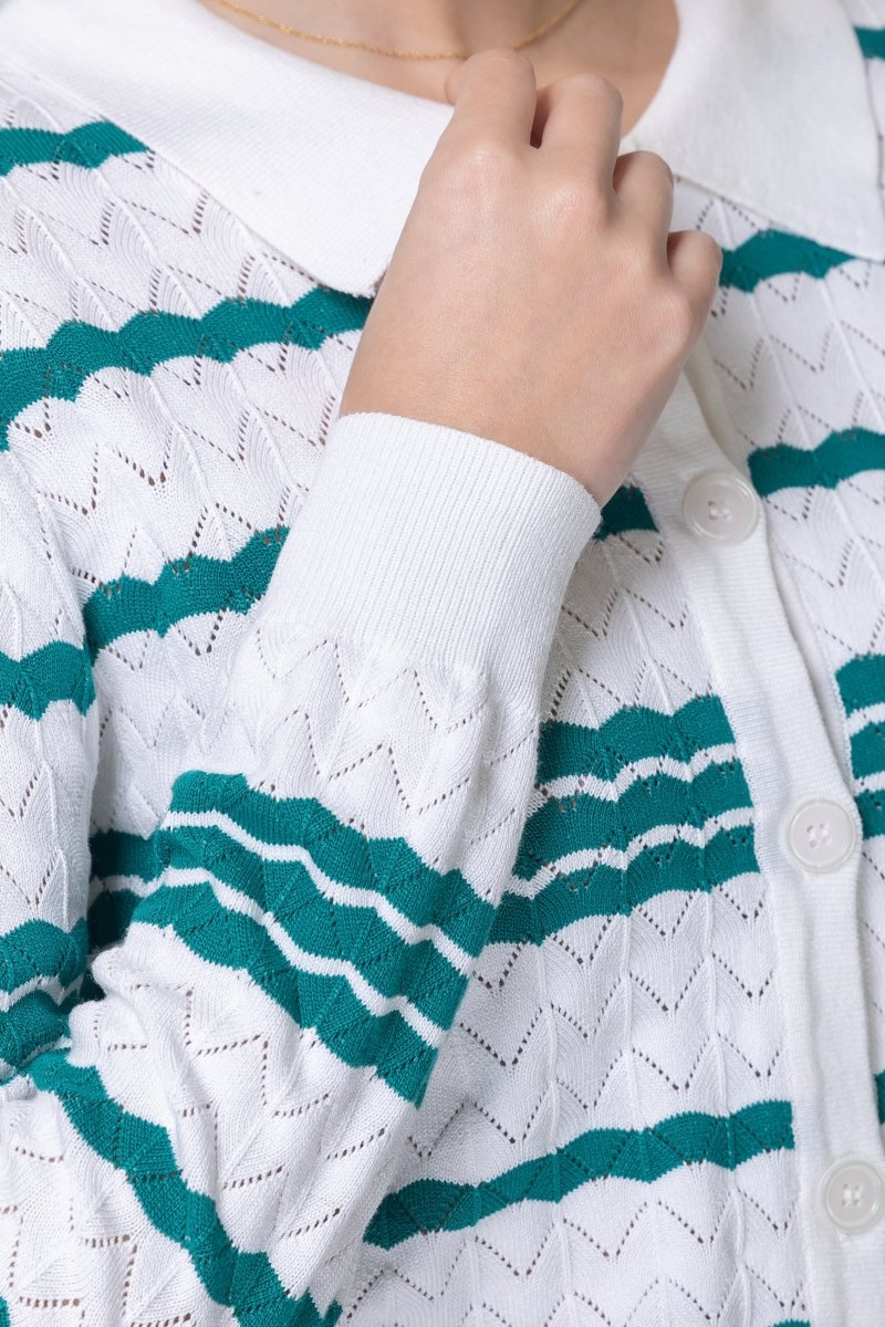 CHLOE CARDIGAN (WHITE/GREEN) - Top - Yakira Bella