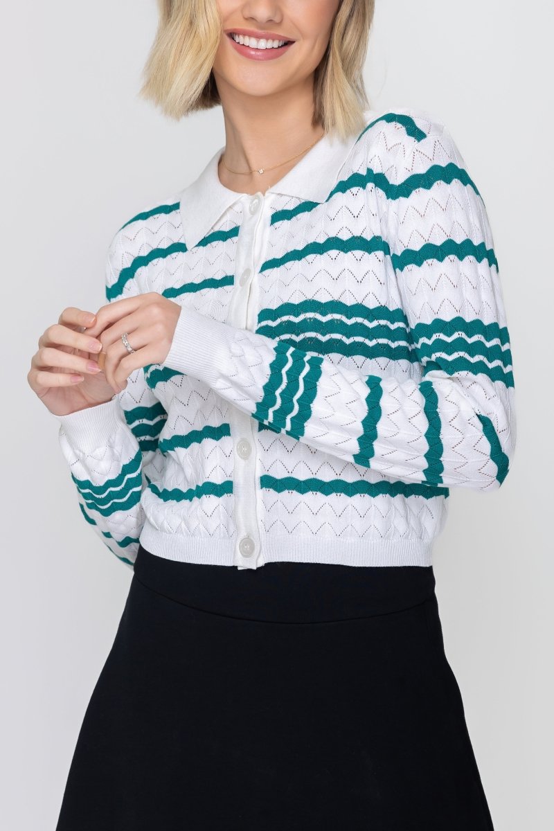 CHLOE CARDIGAN (WHITE/GREEN) - Top - Yakira Bella