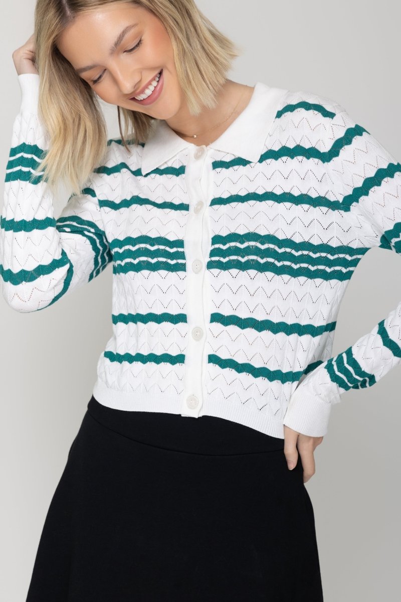 CHLOE CARDIGAN (WHITE/GREEN) - Top - Yakira Bella