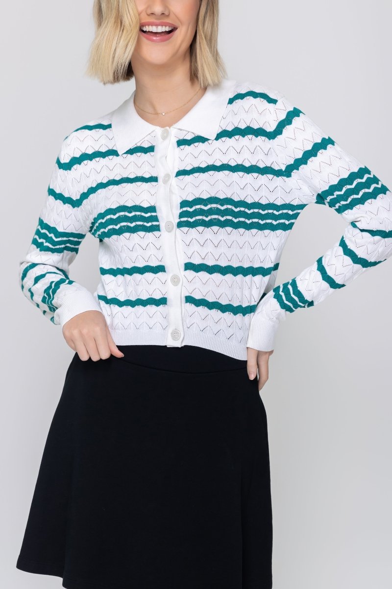 CHLOE CARDIGAN (WHITE/GREEN) - Top - Yakira Bella