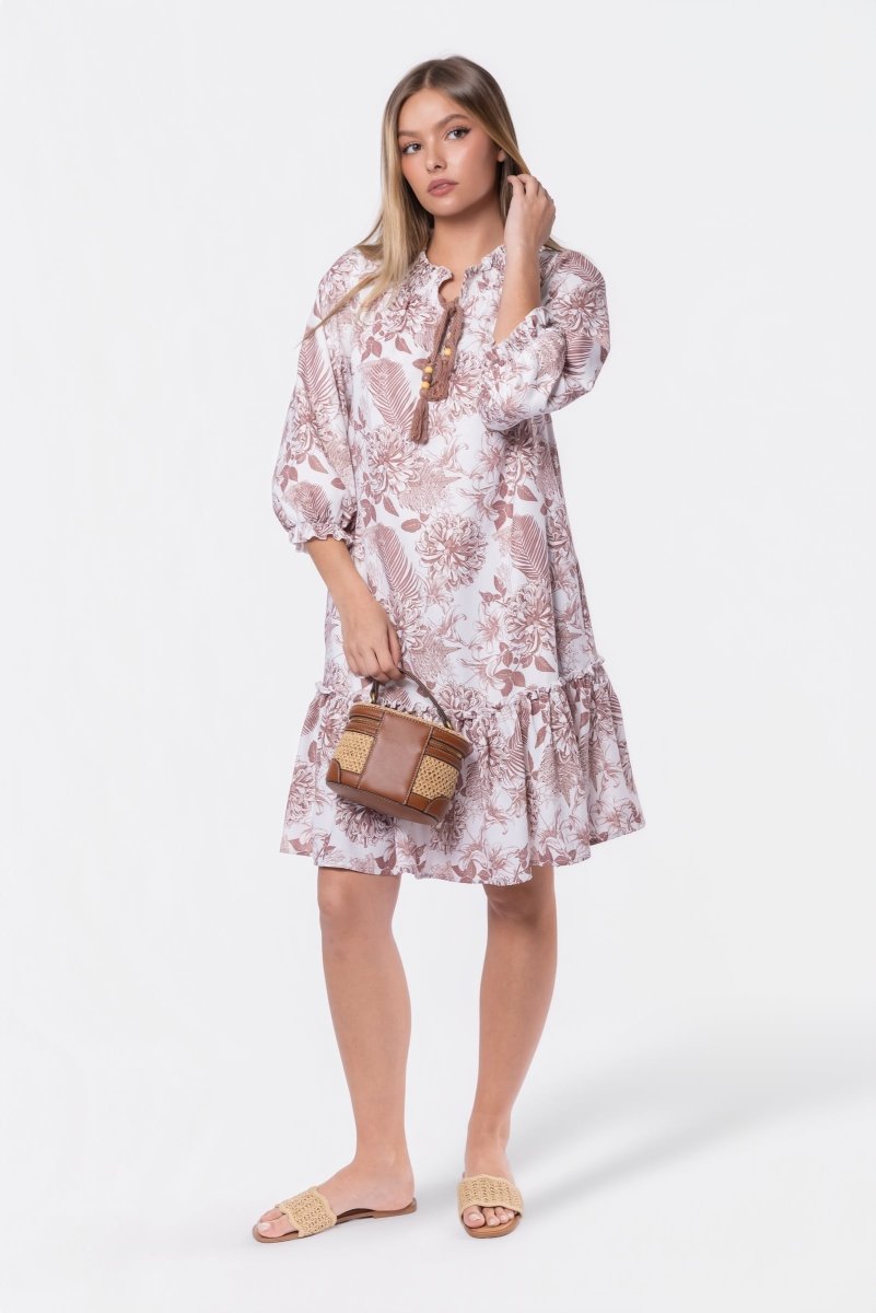 Clio Dress 37" (Beige White) - Dress - Yakira Bella