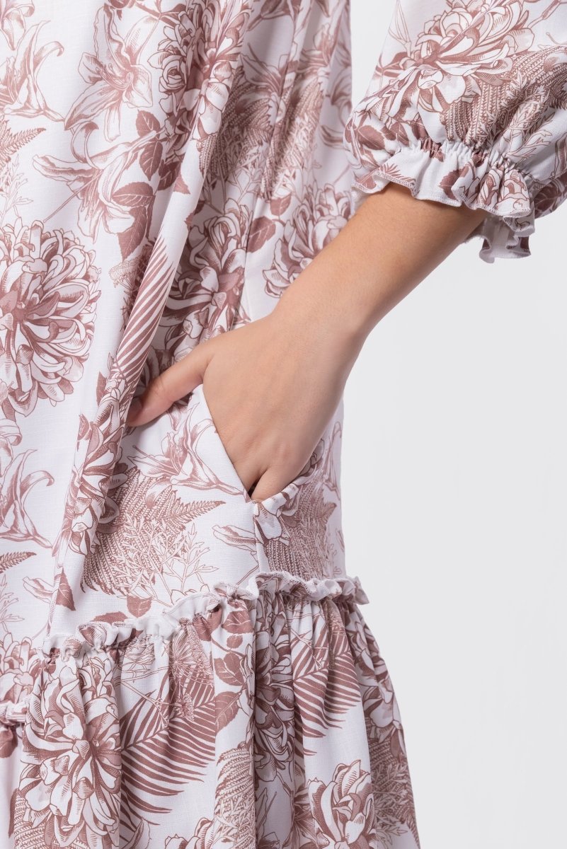 Clio Dress 37" (Beige White) - Dress - Yakira Bella