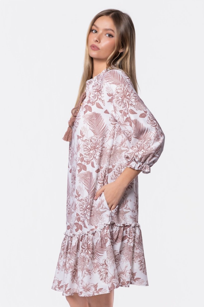 Clio Dress 37" (Beige White) - Dress - Yakira Bella