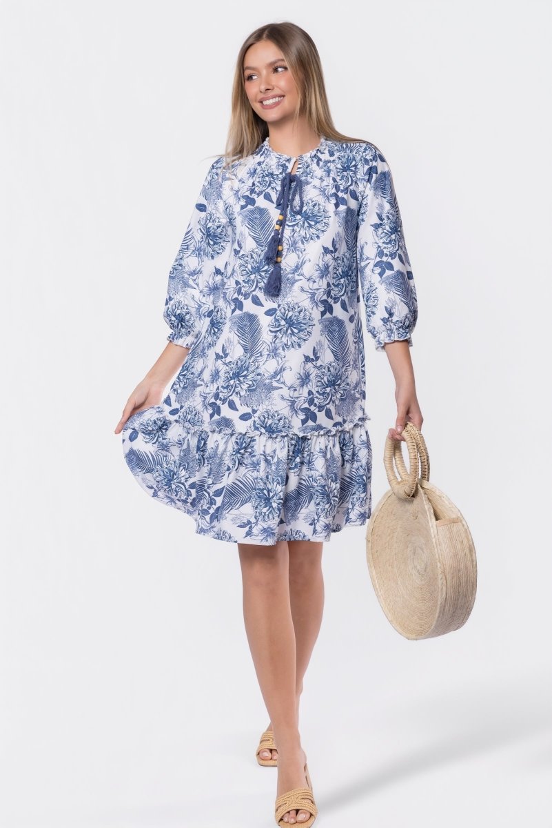 Clio Dress 37" (Blue White) - Dress - Yakira Bella