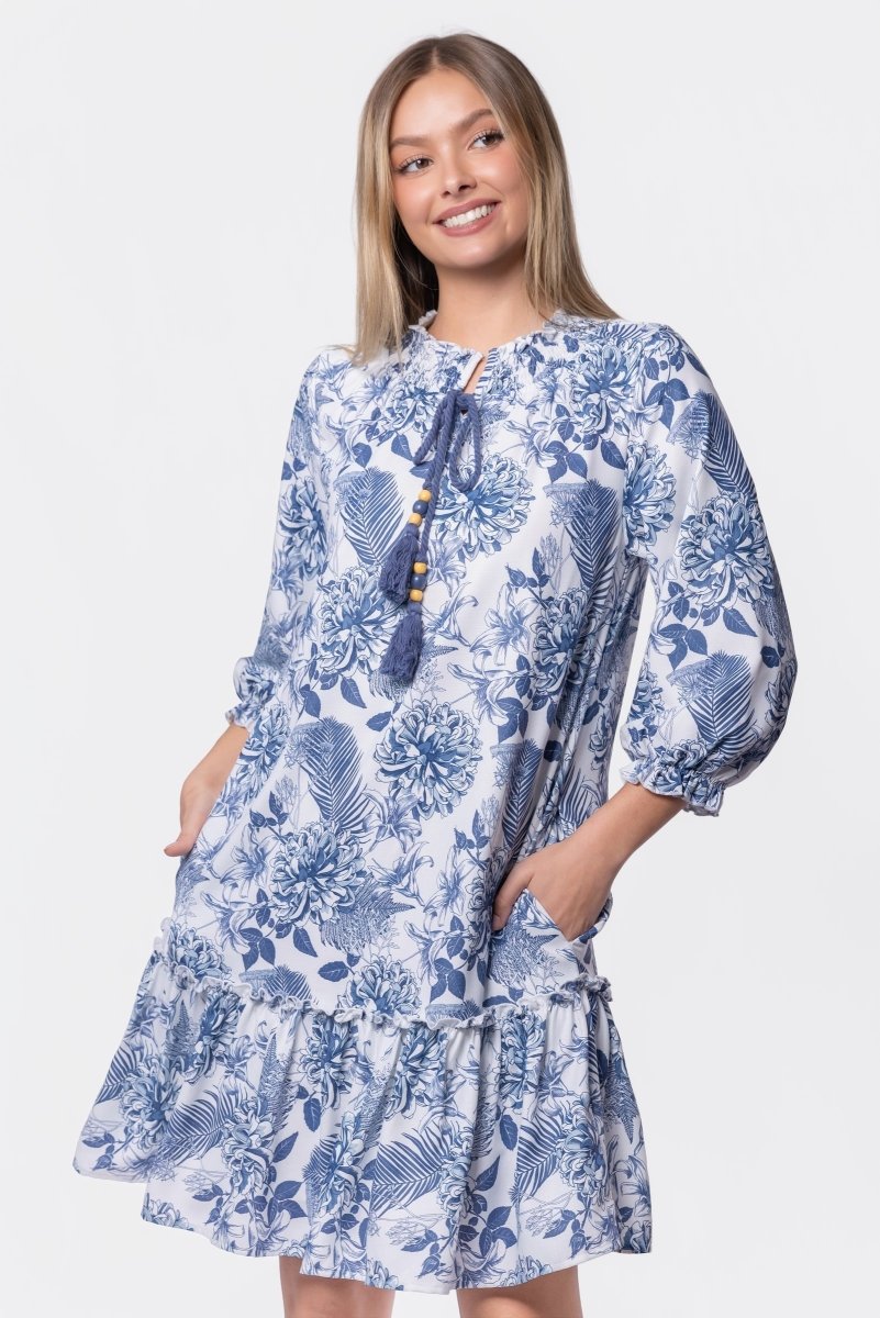Clio Dress 37" (Blue White) - Dress - Yakira Bella