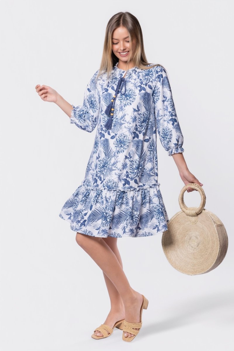 Clio Dress 37" (Blue White) - Dress - Yakira Bella
