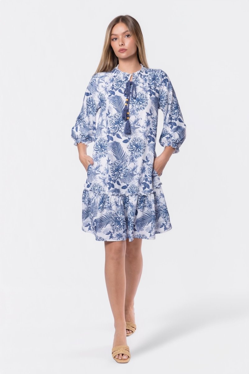 Clio Dress 37" (Blue White) - Dress - Yakira Bella