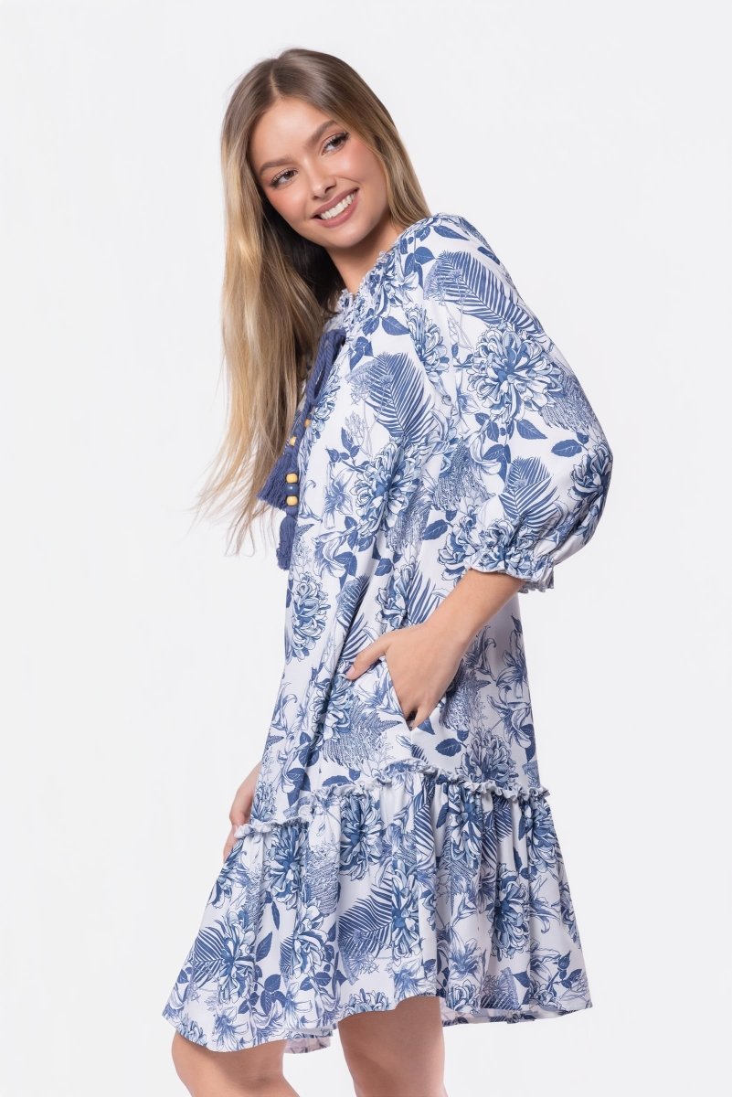 Clio Dress 37" (Blue White) - Dress - Yakira Bella