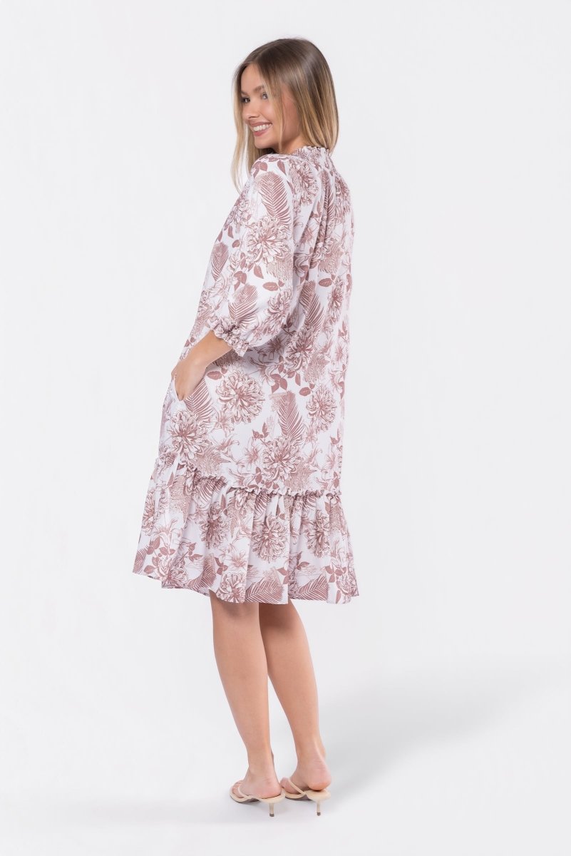 Clio Dress 40" (Beige White) - Dress - Yakira Bella