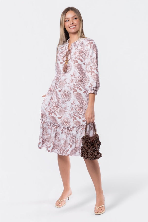 Clio Dress 40" (Beige White) - Dress - Yakira Bella