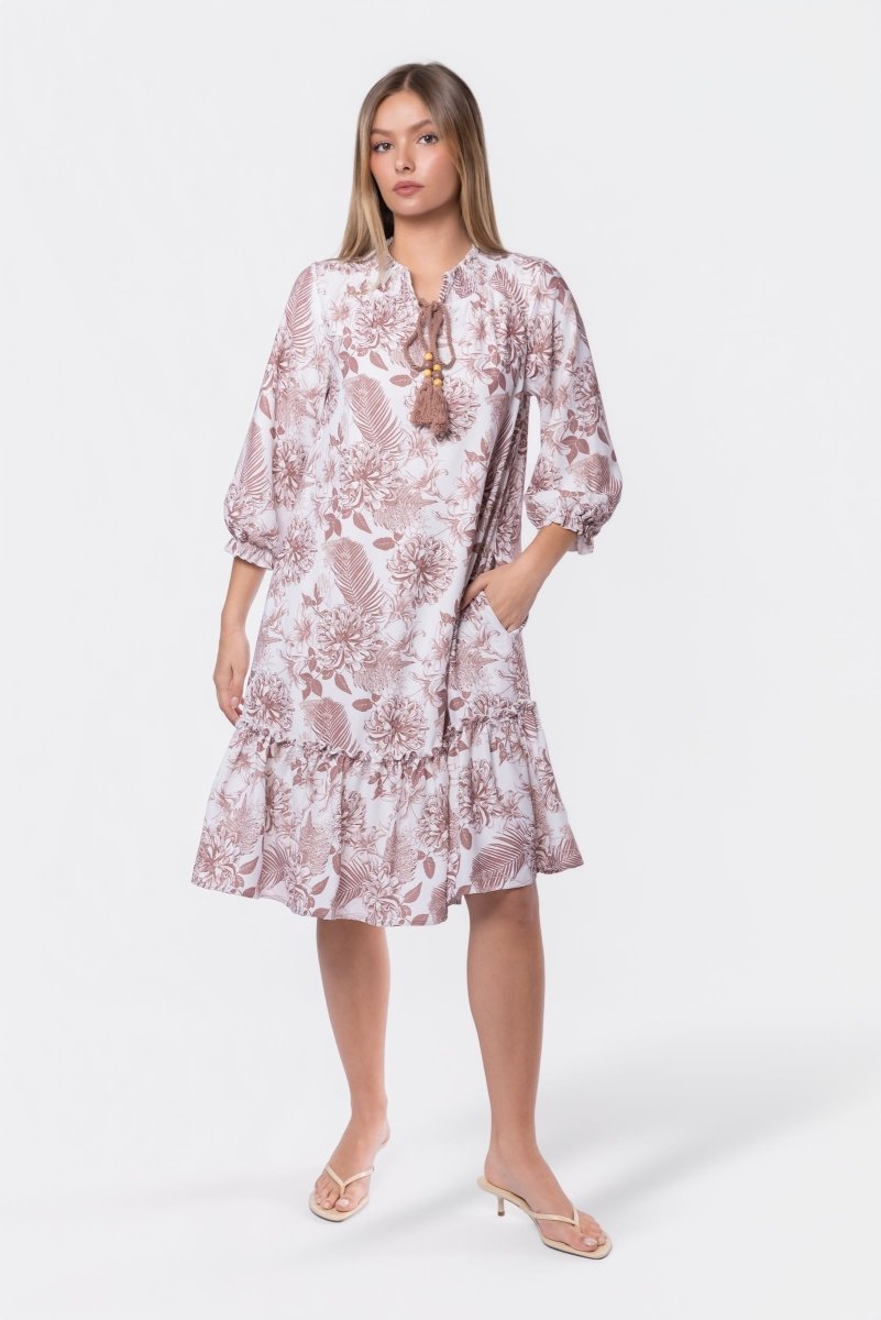 Clio Dress 40" (Beige White) - Dress - Yakira Bella