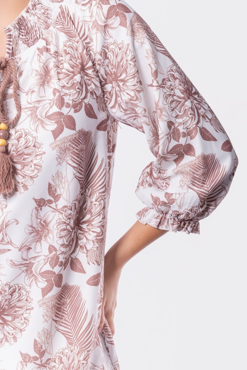 Clio Dress 40" (Beige White) - Dress - Yakira Bella